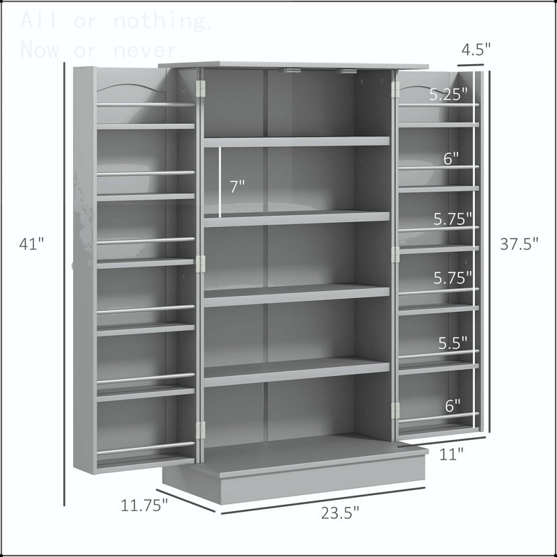 Armoire de cuisine moderne avec 12 étagères à épices et tablettes réglables - H 40,9 po, Gris