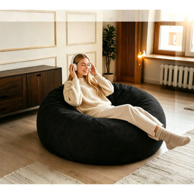  4FT Bean Bag Chair for Adults,Comfy Giant Floor Bean Bags with Soft Velvet Cover,Compression Black Lounger Suits Reading,Bedroom,Living Room