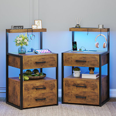 3 Drawers Nightstand Brown Set Of 2