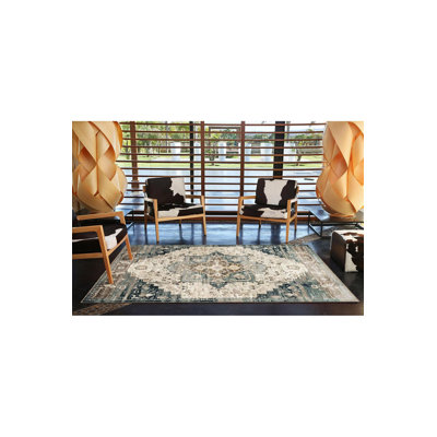 Tapis décoratif bleu traditionnel lavable à la machine