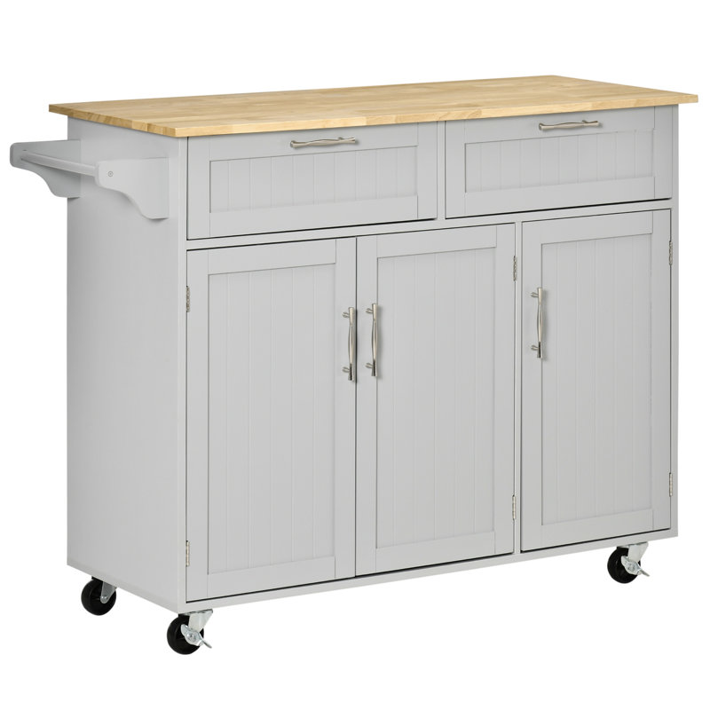 Kohn 47.64'' Kitchen Island with Locking Wheels, Grey