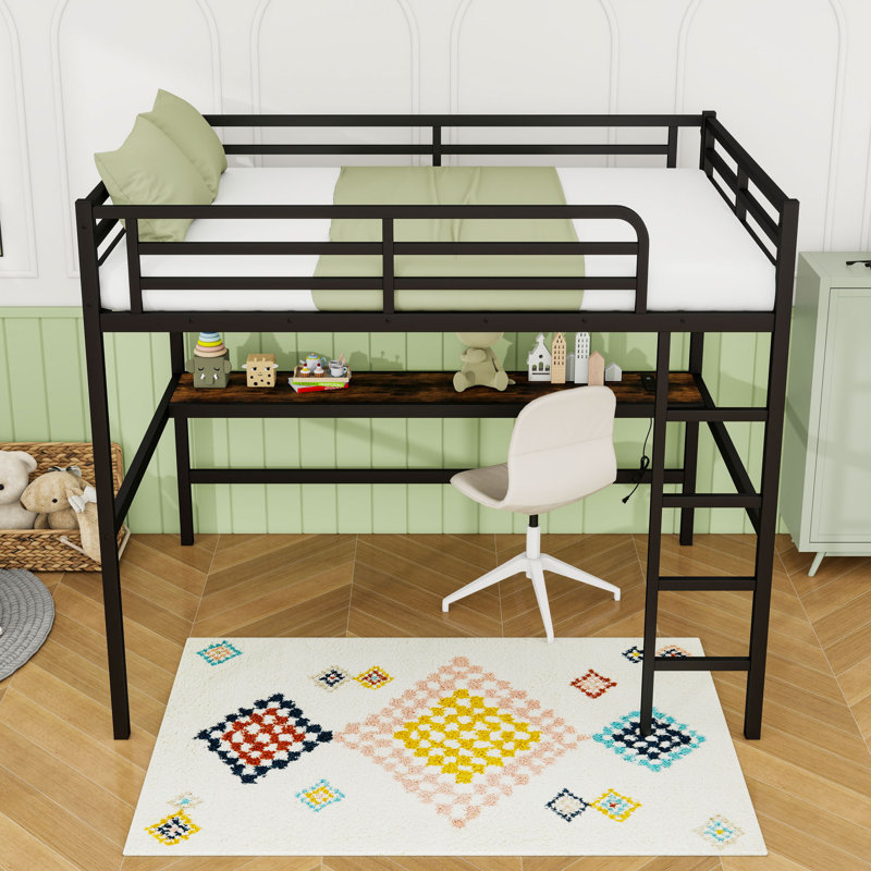 Queen Size Loft Bed With Desk And Smart Lighting
