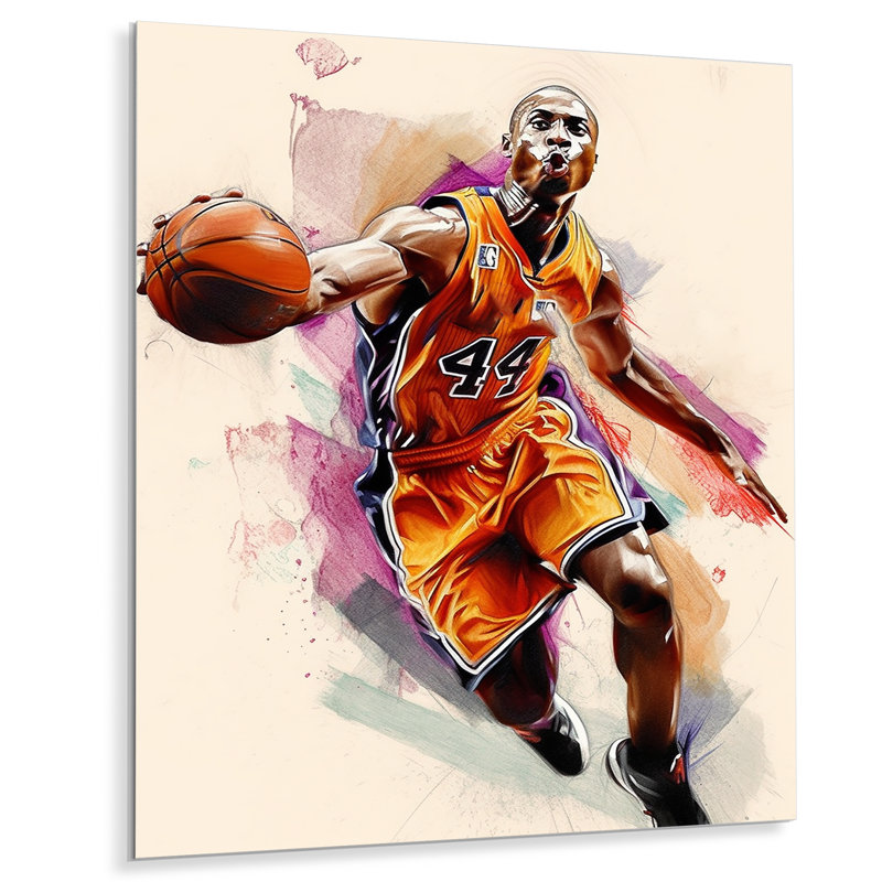 Dessin d'un joueur de basketball en action - impression sans cadre sur métal, H 32 po x l 16 po x P 1 po