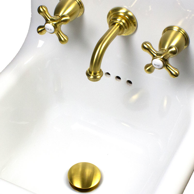 Nantucket Sinks 16.5-inch Fireclay Wallmount Bath Sink with Faucet and Drain, Gold/White