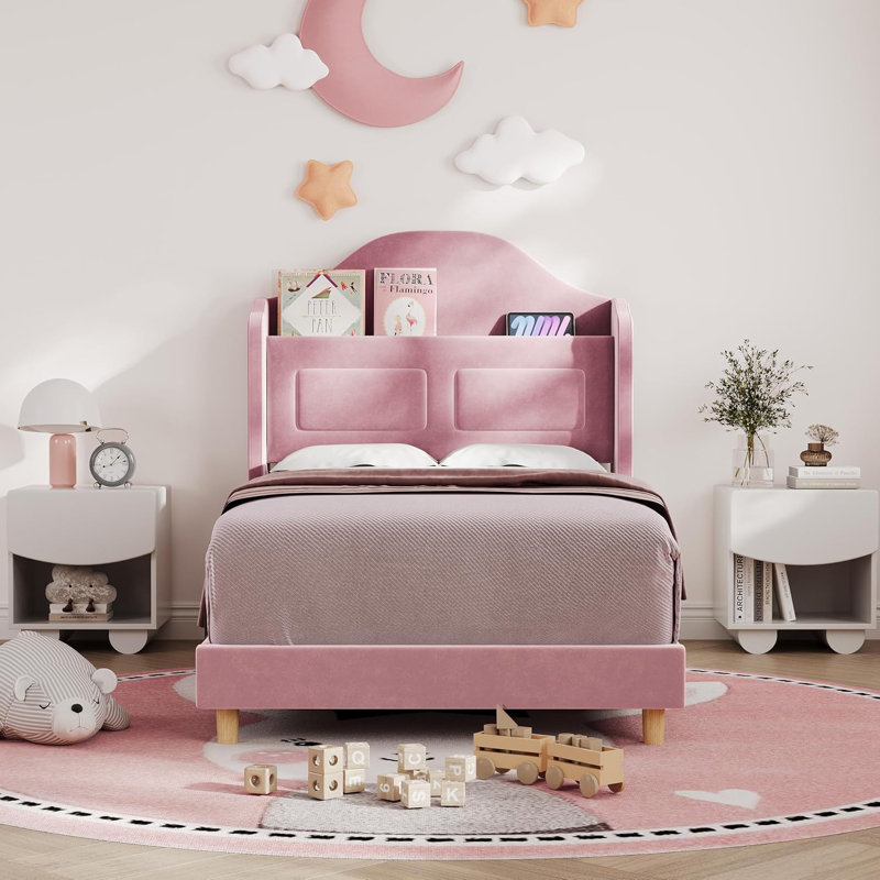 Upholstered Twin Bed Frame With Led Lights, Pink
