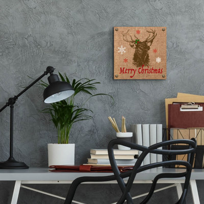 «Christmas On Burlap 7» par Jean Plout, art mural en verre acrylique, 12 po x 12 po