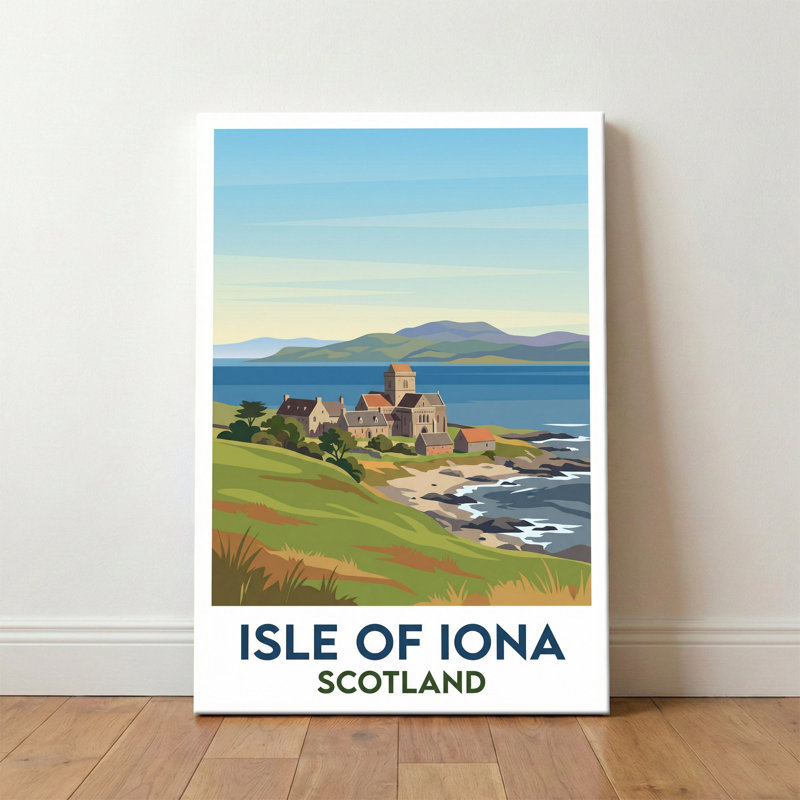 Isle Of Iona, Scotland - Romantic Abbey And Coastal Escape Travel Poster. Giclee Print On Wrapped Canvas. Wall Art, Home Decor - Religious & Cultural Sites, Scotland - Wrapped Canvas Print