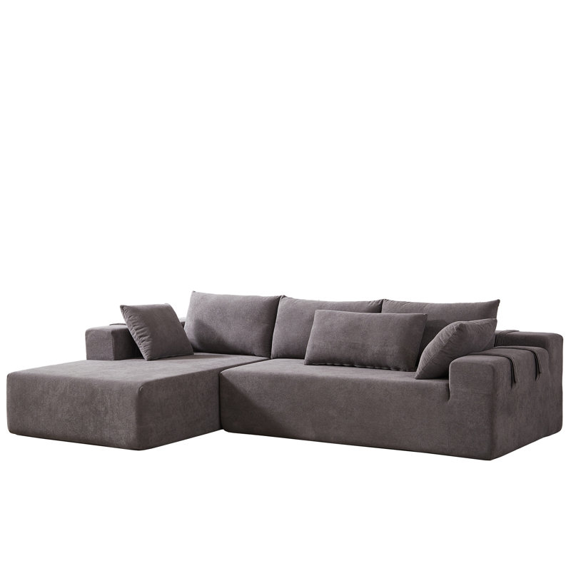 Boneless Modern Upholstered Sectional Sofa With 6 Pillows, No assembly required, Right Hand Facing, Green Chenille