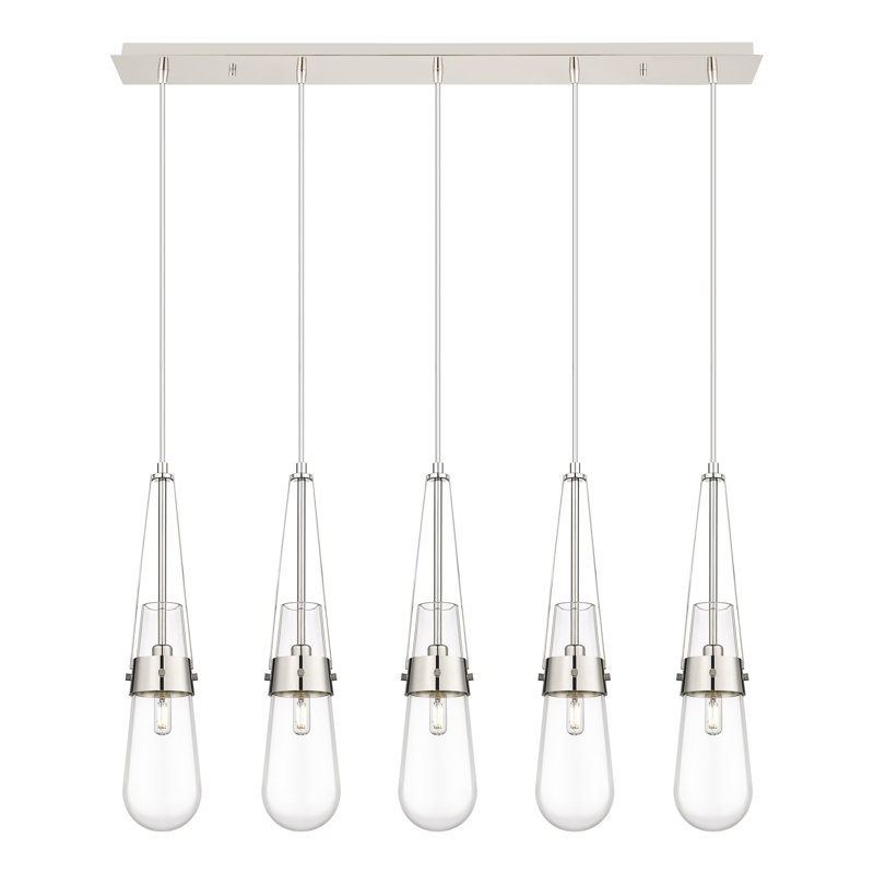 Luminaire suspendu en grappe à 5 lumières Aurelio, Transparent, Nickel satiné brossé