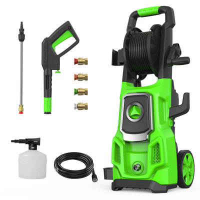 3200psi Max 1.7 Gpm Electric High Pressure Washer, Power Washer With Hose Reel, Car Wash Machine With 4 Quick Connect Nozzles, Foam Cannon, For Cars, Patios, And Floor Cleaning