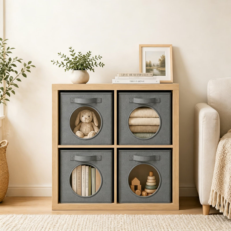 Cubes de rangement pliables en tissu ultra épais avec fenêtre en filet, organisateur de rangement en cube de 11 pouces pour étagères à vêtements, jouets de bureau et plus, gris foncé, paquet de 4