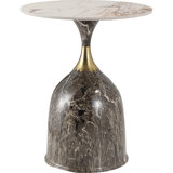 Muyi Round End Table With Sintered Stone/Stainless Steel Top With Bell-Shaped Pedestal Base And Gold Neck Accent For Modern Home, Living Room, Bedroom