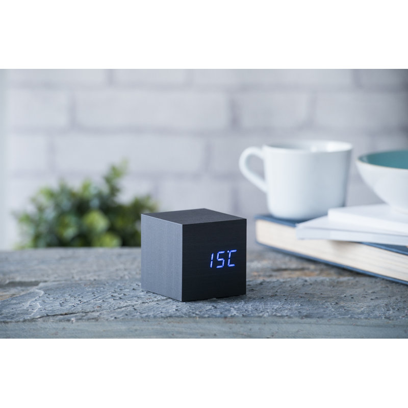 Sleek & Chic Modern Digital Wood Electric Alarm Tabletop Clock, Black/Blue