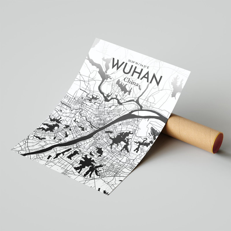 Carte de la ville de Whan, impression, Noir et blanc, H 24 po x l 18 po