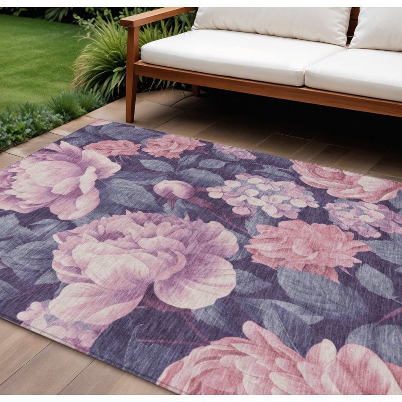 Tapis intérieur lavable floral rose et mauve 8 pi x 10 pi
