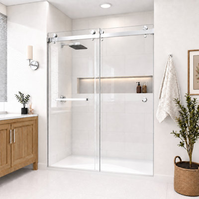 Porte de douche coulissante double sans cadre en chrome avec verre transparent 3/8 po CatalystFP l 62 po x H 76 po