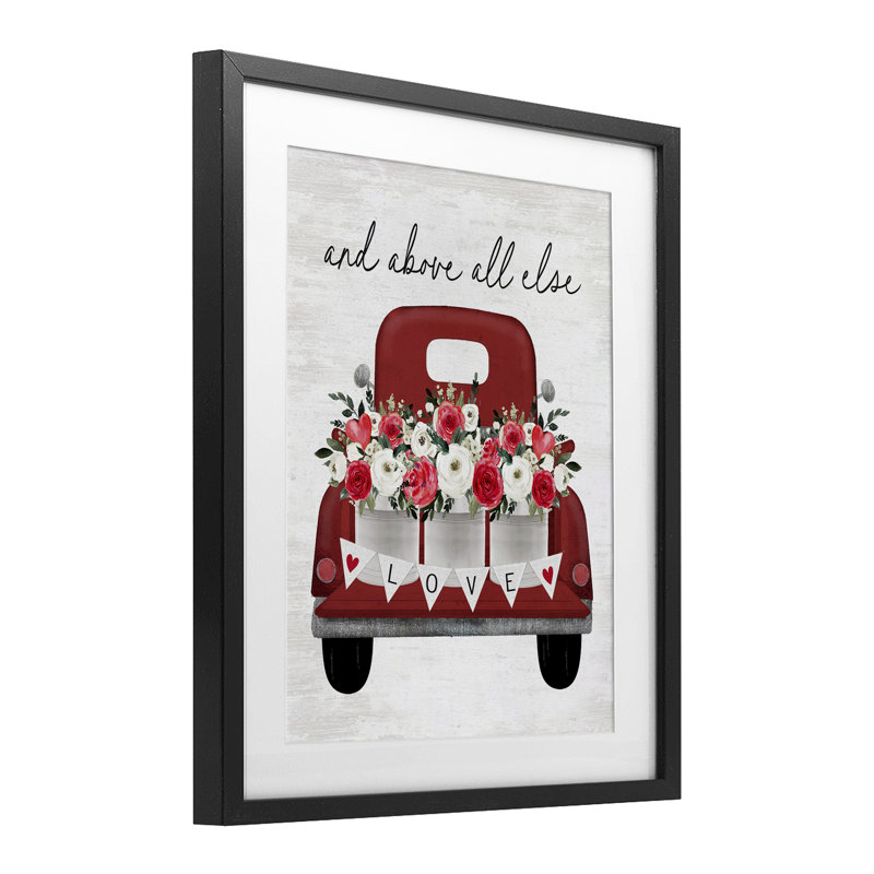 «Above All Else Romantic Truck», reproduction sous verre encadrée, design par lettré et doublé, H 16 po x l 13 po