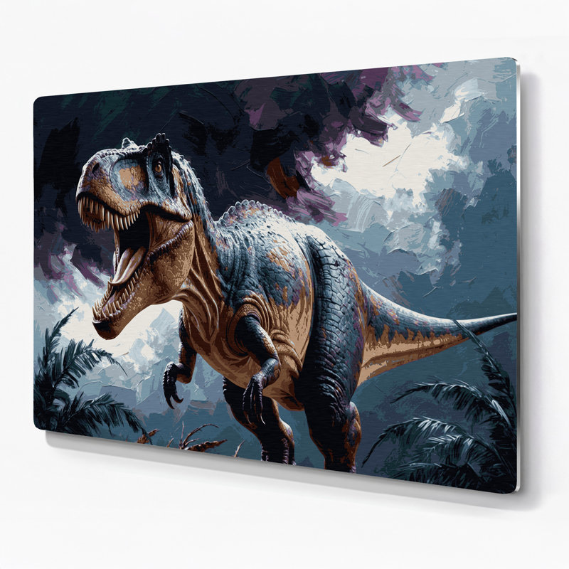 «Dinosaur Allosaurus», art mural en métal noir, H 11 po x l 14 po