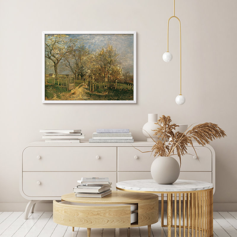 «Spring Flower Trees Farm Country Rustic Artwork, impressions encadrées, affiches, petit art mural de salle de bain», Blanc
