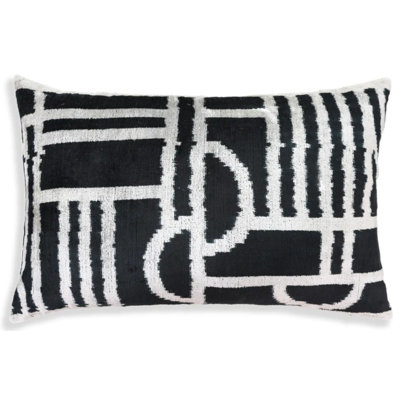 Luxury Black & White Geometric Velvet Pillow 16X24 – Handmade Silk Lumbar Cushion