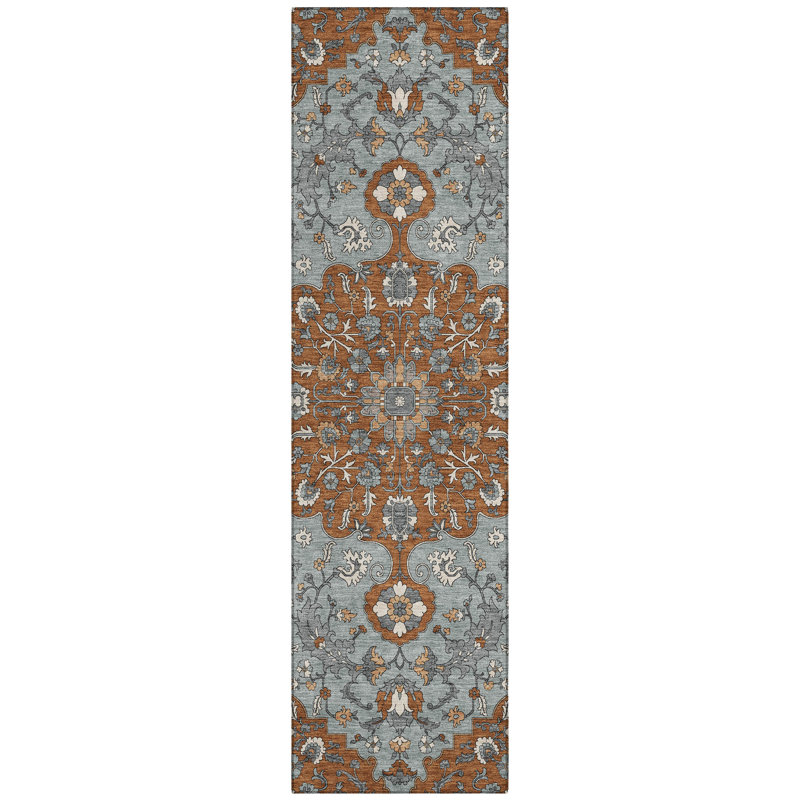 Machine Washable Indoor/Outdoor Chantille ACN2463 Traditional Rug, 2'3" x 7'6" Runner, Paprika