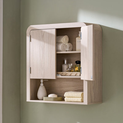 Apollo Modern 24" Curved Bathroom Storage Cabinet with Two Doors and Open Shelf