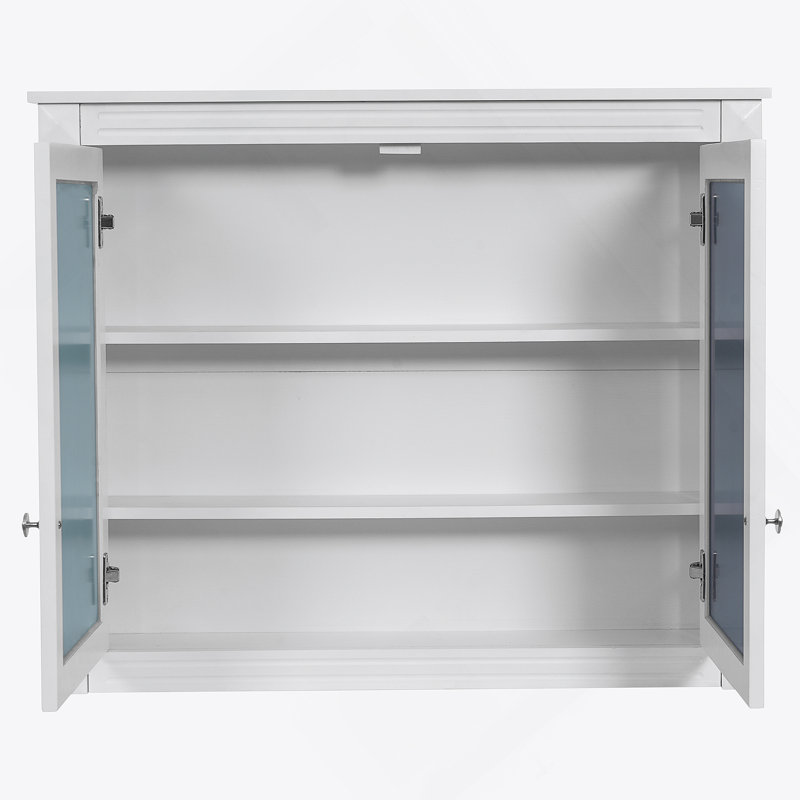 Armoire de rangement murale pour salle de bain, armoire de toilette avec miroir et 2 tablettes réglables, White
