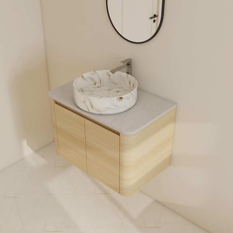 Ensemble de meuble-lavabo simple mural 30 po avec lavabo en céramique, Blanc / Doré