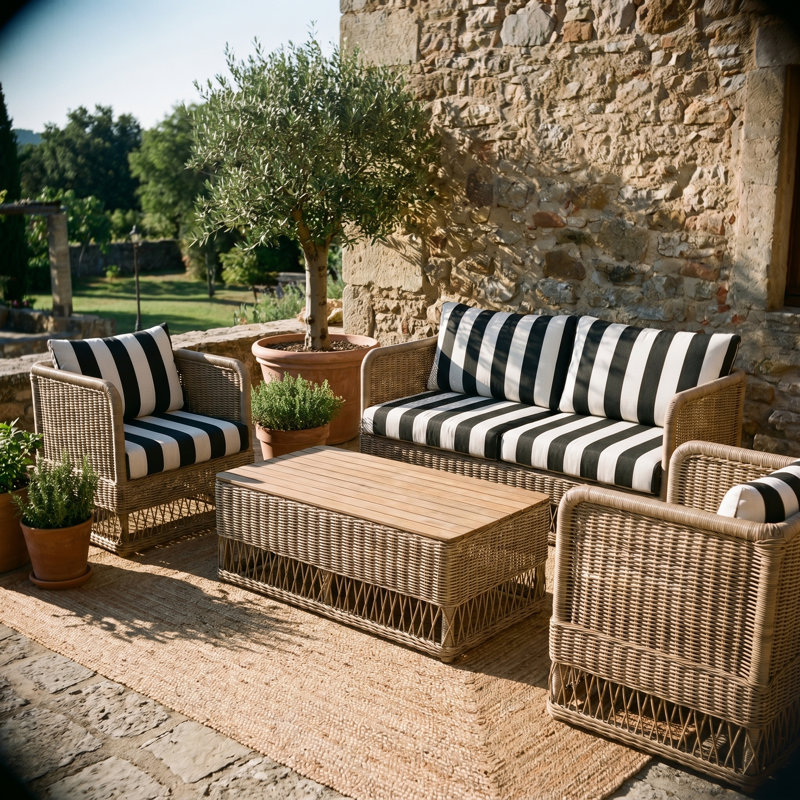 Destin Natural Outdoor Patio Sofa - Canvas Cabana, Brown, Canvas Cabana
