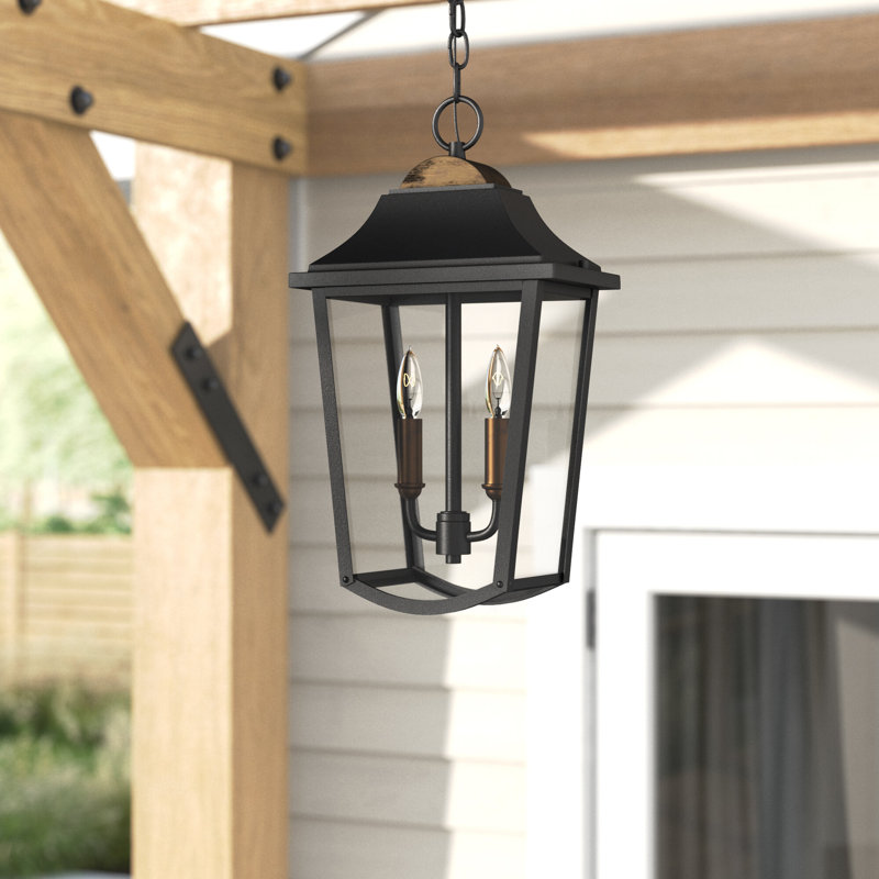 Burton Black/Distressed Copper 2 -Bulb 18.25" H Outdoor Hanging Lantern