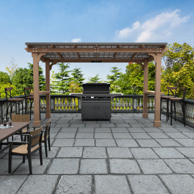 Solid Wood Grill Gazebo, Carport Gazebo with Hardtop Steel Roof