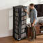 Meuble de rangement multimédia, tour de rangement rotative à 34 compartiments pour CD, DVD, livres et jeux vidéo, support pour DVD idéal pour le salon, le bureau ou la salle d'enregistrement, noir