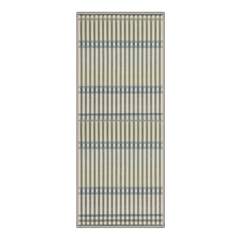 Abdellah Modern Plaid Machine Washable Green/Blue/Beige Indoor Area Rug with Non-Slip Backing, Runner 2' x 6'