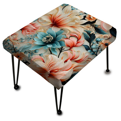 Pink & Blue Romantic Love Roses Paisley Pattern I - Paisley Rectangle Ottoman