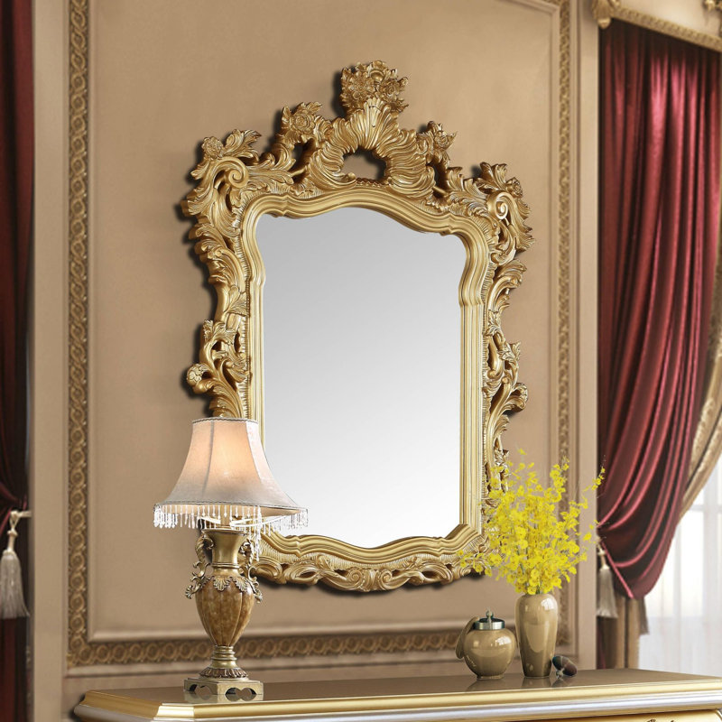 Large Ornate Gold Carved Wood Decorative Mirror