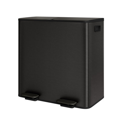 2 x 10.6 gal Dual Compartment Stainless Steel Kitchen Step Trash Bin with Soft-Close Lid & 2 Inner Buckets
