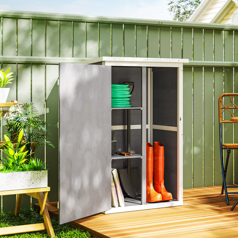 Renelsa Wooden Garden Shed Small Shed 2 Shelves, Grey