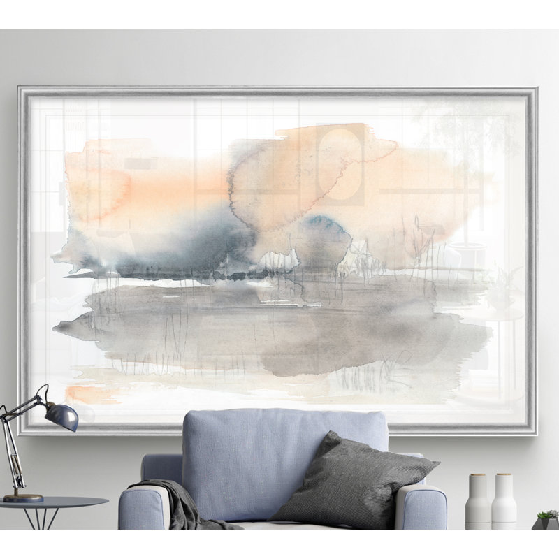 «Blush Haze II», peinture sur toile, H 30,5 po x l 42,5 po x P 1,5 po, Encadrement argenté