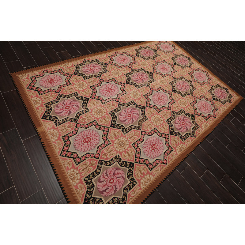 Tapis unique en laine noué à la main brun / rose 6 pi 1 po x 9 pi 3 po Abrahams
