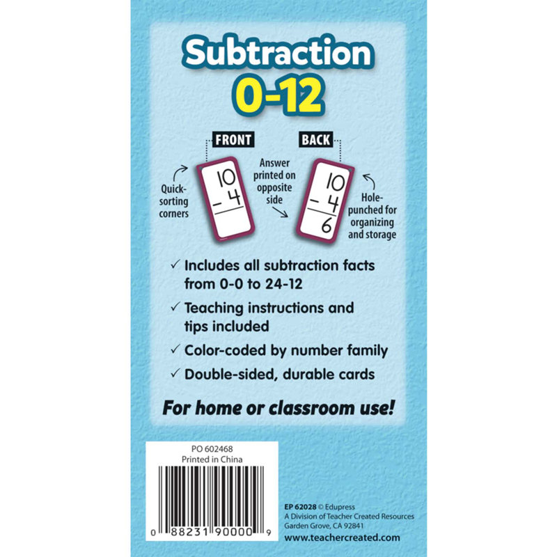 Edupress Subtraction, Cartes Flash