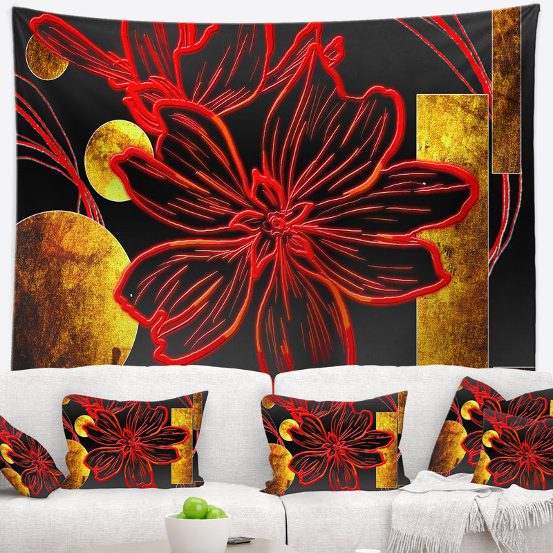 Tapisserie florale abstraite, H 50 po x l 60 po