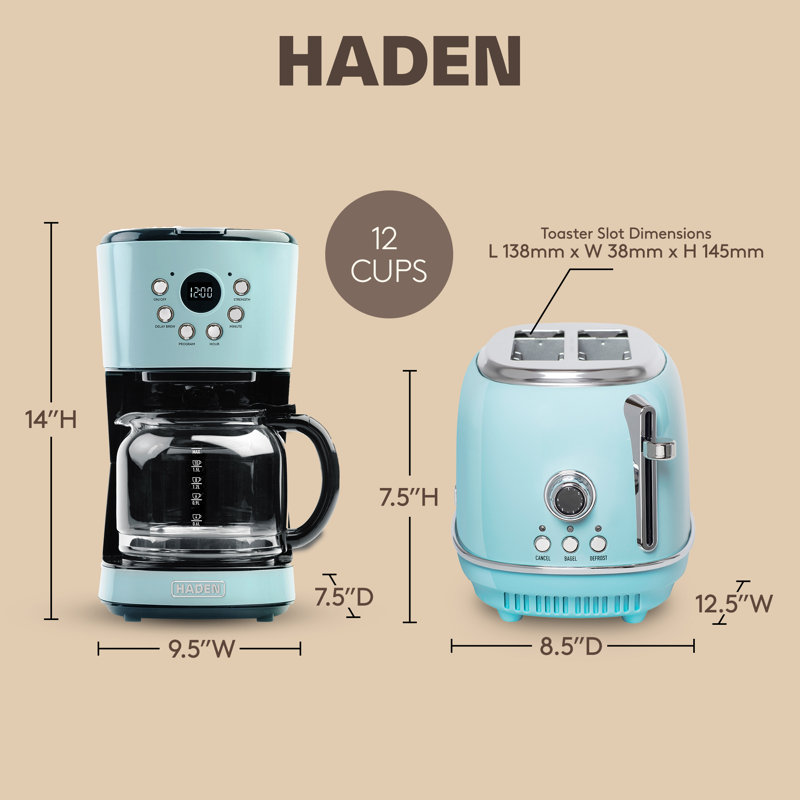 HADEN Heritage Turquoise Bundle with 2-Slice Toaster and Coffee Maker