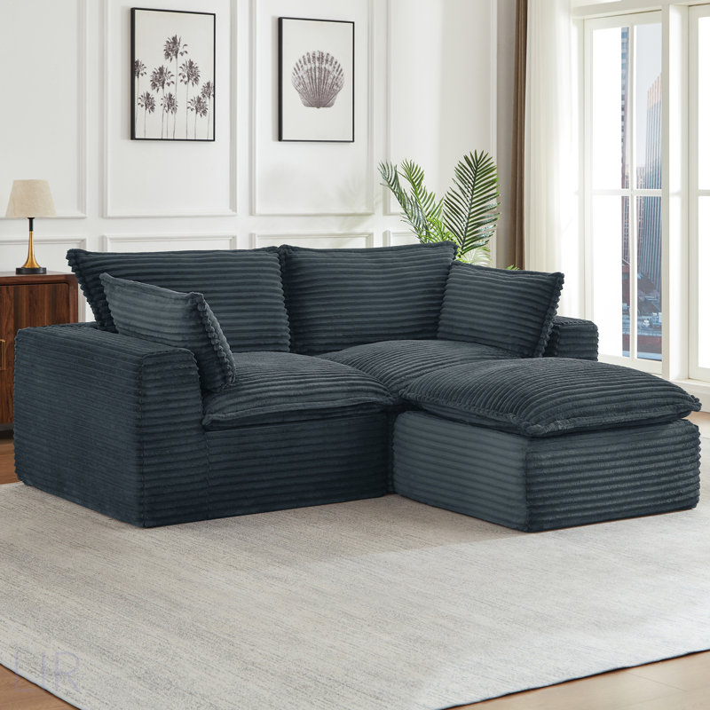 Cloud Boneless Loveseat Sofa, Modern Modular Sectional For Living Room, Oversized Comfort And Style, Dark Gray Corduroy