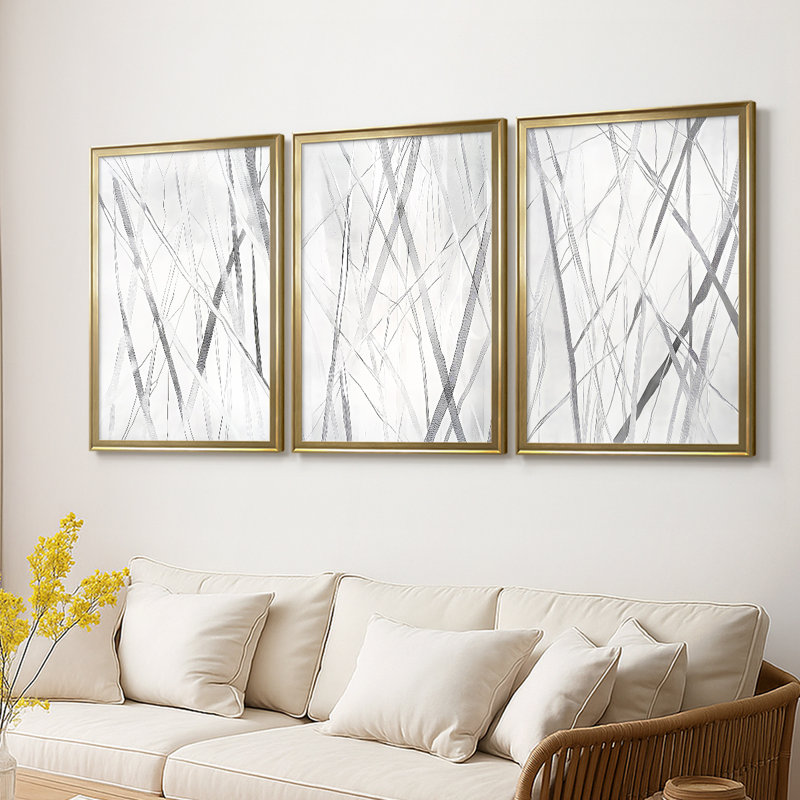ABSTRACT Series DCCCLI - Toile tendue avec châssis sur mesure - 3 pièces, H 21 po x l 30 po, Doré