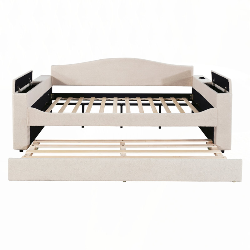 Lit de jour double avec lit gigogne, Beige, Complète