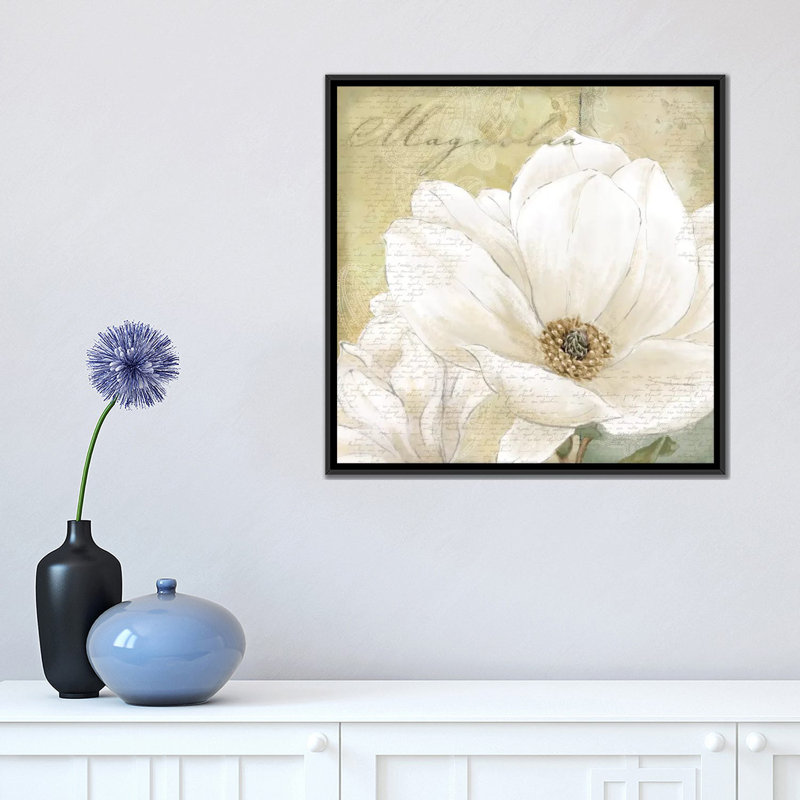Magnolia I, impression sur toile, H 37 po x l 37 po x P 1,5 po, Toile avec cadre noir, Pas de tapis