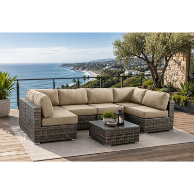 Estes PVC Wicker 6-Person Seating Group with Sunbrella Cushions