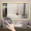 Miroir 48 po x 32 po pour salle de bain - Affichage de l'heure, variations tricolores, désembuage, verre haut, réglages de la température murale en aluminium, incassable