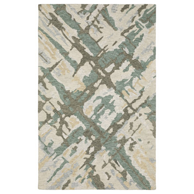 Renli Hand-made Wool Abstract Etchings Grey/ Teal Area Rug