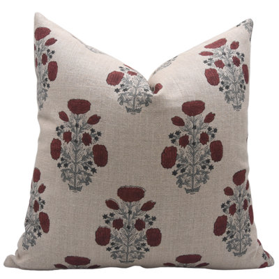 Coussin décoratif boho en lin imprimé à la main Fab divine Swadesh - 14 x 14 po